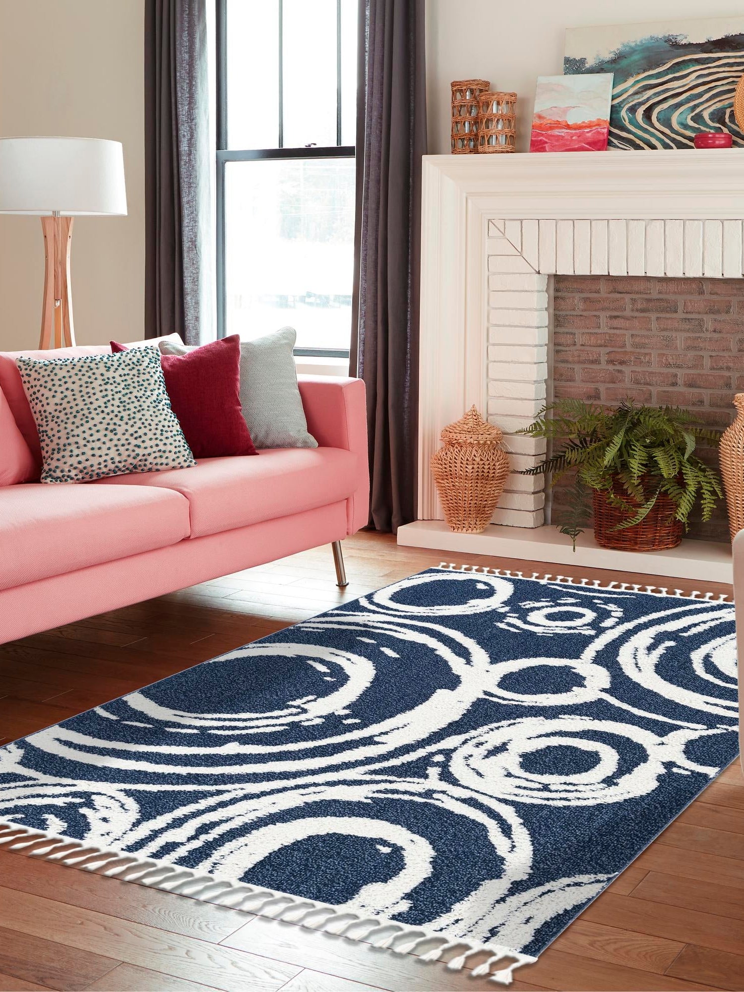 Blue 9' x 12' Boho Rectangle Area Rug 100% Polyester With Cotton Backing Geometric Modern Boho Bohemian Decor Carpet for Living Rooms Office Dining Kitchen Unique Interior Design for Sale at Rug Engine