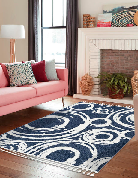 Blue 2' x 3' 1 Boho Rectangle Area Rug 100% Polyester With Cotton Backing Geometric Modern Boho Bohemian Decor Carpet for Living Rooms Office Dining Kitchen Unique Interior Design for Sale at Rug Engine