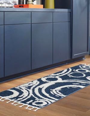 Blue 2' x 8' Boho Runner Area Rug 100% Polyester With Cotton Backing Geometric Modern Boho Bohemian Decor Carpet for Living Rooms Office Dining Kitchen Unique Interior Design for Sale at Rug Engine