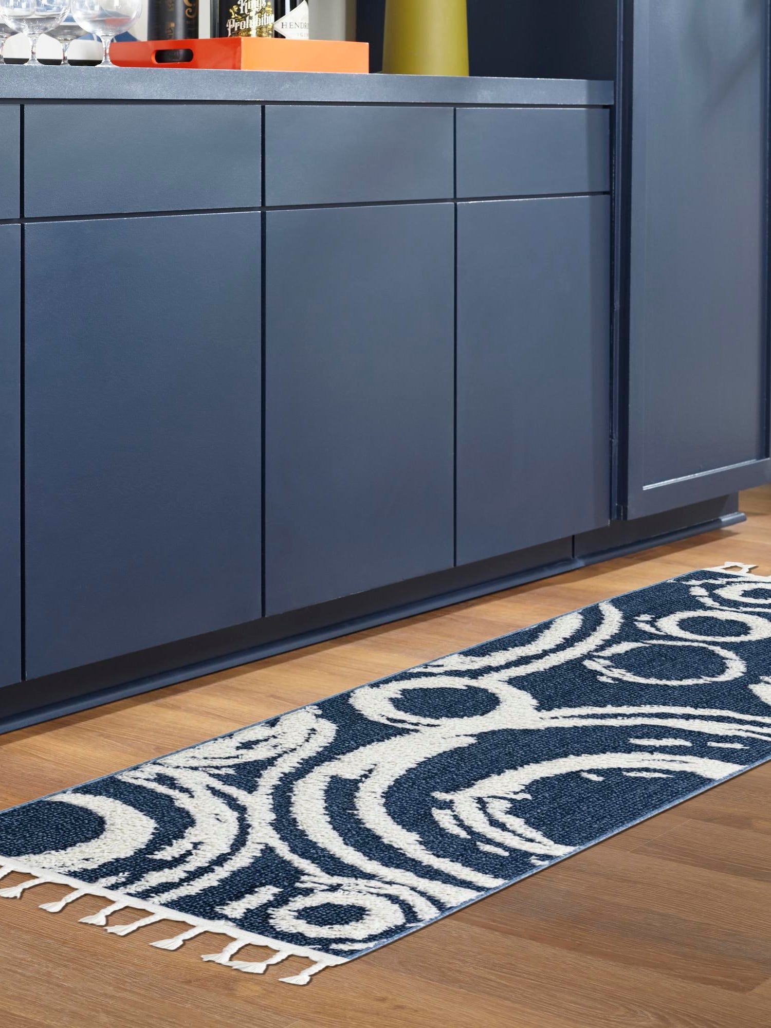 Blue 2' 7 x 12' Boho Runner Area Rug 100% Polyester With Cotton Backing Geometric Modern Boho Bohemian Decor Carpet for Living Rooms Office Dining Kitchen Unique Interior Design for Sale at Rug Engine