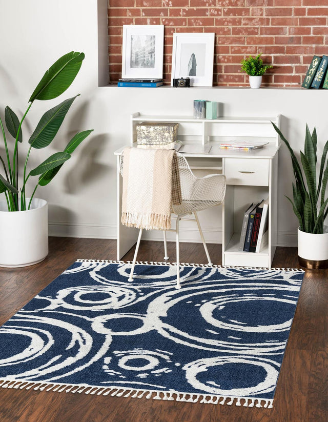 Blue 7' 10 x 7' 10 Boho Square Area Rug 100% Polyester With Cotton Backing Geometric Modern Boho Bohemian Decor Carpet for Living Rooms Office Dining Kitchen Unique Interior Design for Sale at Rug Engine