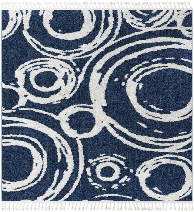 Blue 7' 10 x 7' 10 Boho Square Area Rug 100% Polyester With Cotton Backing Geometric Modern Boho Bohemian Decor Carpet for Living Rooms Office Dining Kitchen Unique Interior Design for Sale at Rug Engine