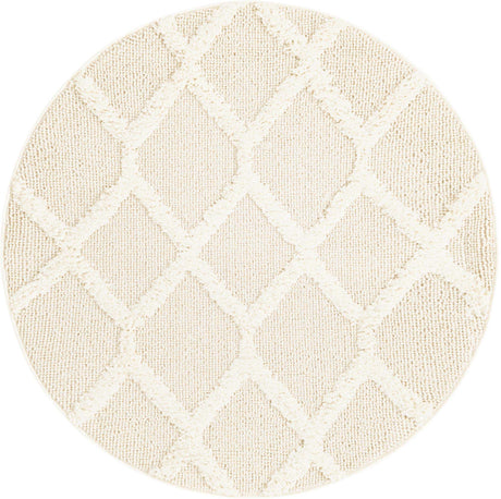 Ivory 3' 3 x 3' 3 Boho Round Area Rug 100% Polyester With Cotton Backing Geometric Modern Boho Bohemian Decor Carpet for Living Rooms Office Dining Kitchen Unique Interior Design for Sale at Rug Engine