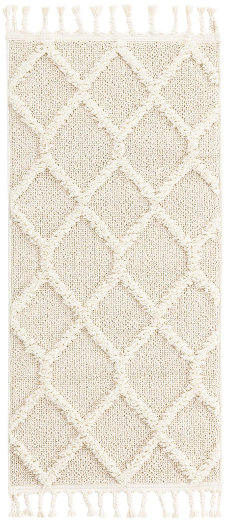 Ivory 2' x 4' 1 Boho Runner Area Rug 100% Polyester With Cotton Backing Geometric Modern Boho Bohemian Decor Carpet for Living Rooms Office Dining Kitchen Unique Interior Design for Sale at Rug Engine