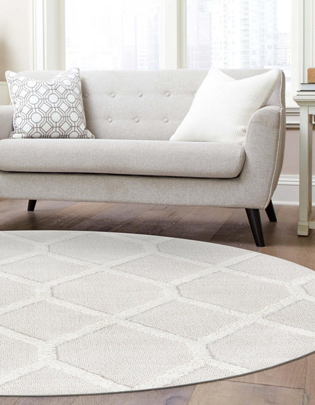Ivory 3' 3 x 3' 3 Boho Round Area Rug 100% Polyester With Cotton Backing Geometric Modern Boho Bohemian Decor Carpet for Living Rooms Office Dining Kitchen Unique Interior Design for Sale at Rug Engine