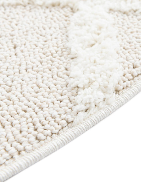 Ivory 3' 3 x 3' 3 Boho Round Area Rug 100% Polyester With Cotton Backing Geometric Modern Boho Bohemian Decor Carpet for Living Rooms Office Dining Kitchen Unique Interior Design for Sale at Rug Engine