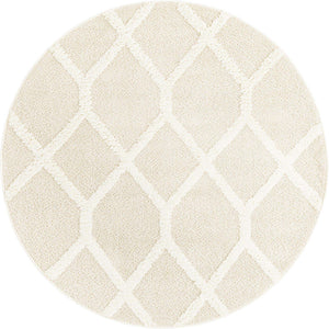 Ivory 5' 3 x 5' 3 Boho Round Area Rug 100% Polyester With Cotton Backing Geometric Modern Boho Bohemian Decor Carpet for Living Rooms Office Dining Kitchen Unique Interior Design for Sale at Rug Engine