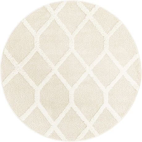 Ivory 5' 3 x 5' 3 Boho Round Area Rug 100% Polyester With Cotton Backing Geometric Modern Boho Bohemian Decor Carpet for Living Rooms Office Dining Kitchen Unique Interior Design for Sale at Rug Engine