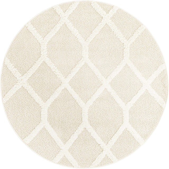 Ivory 5' 3 x 5' 3 Boho Round Area Rug 100% Polyester With Cotton Backing Geometric Modern Boho Bohemian Decor Carpet for Living Rooms Office Dining Kitchen Unique Interior Design for Sale at Rug Engine
