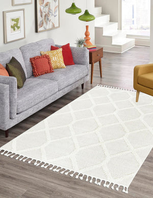 Ivory 5' 3 x 8' Boho Rectangle Area Rug 100% Polyester With Cotton Backing Geometric Modern Boho Bohemian Decor Carpet for Living Rooms Office Dining Kitchen Unique Interior Design for Sale at Rug Engine
