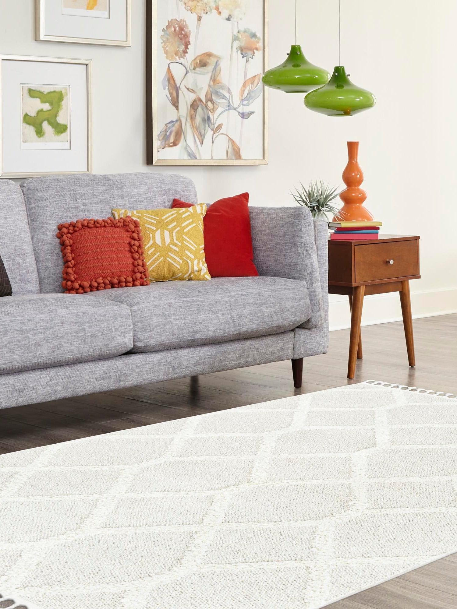 Ivory 9' x 12' Boho Rectangle Area Rug 100% Polyester With Cotton Backing Geometric Modern Boho Bohemian Decor Carpet for Living Rooms Office Dining Kitchen Unique Interior Design for Sale at Rug Engine