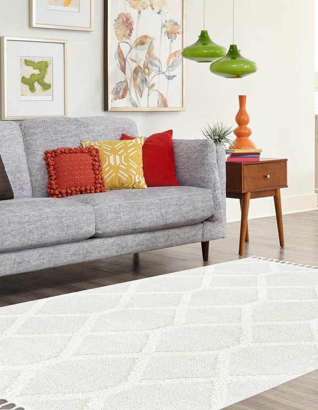 Ivory 4' 1 x 6' 1 Boho Rectangle Area Rug 100% Polyester With Cotton Backing Geometric Modern Boho Bohemian Decor Carpet for Living Rooms Office Dining Kitchen Unique Interior Design for Sale at Rug Engine