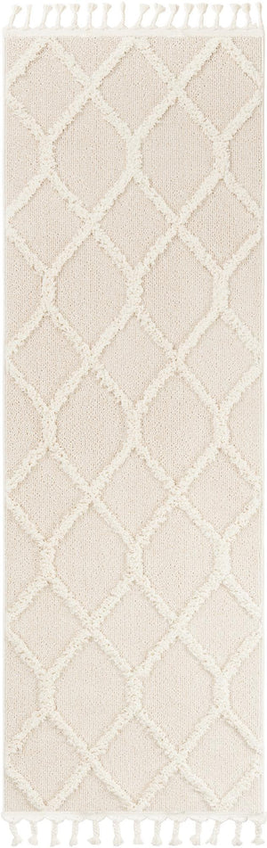 Ivory 2' x 6' 1 Boho Runner Area Rug 100% Polyester With Cotton Backing Geometric Modern Boho Bohemian Decor Carpet for Living Rooms Office Dining Kitchen Unique Interior Design for Sale at Rug Engine