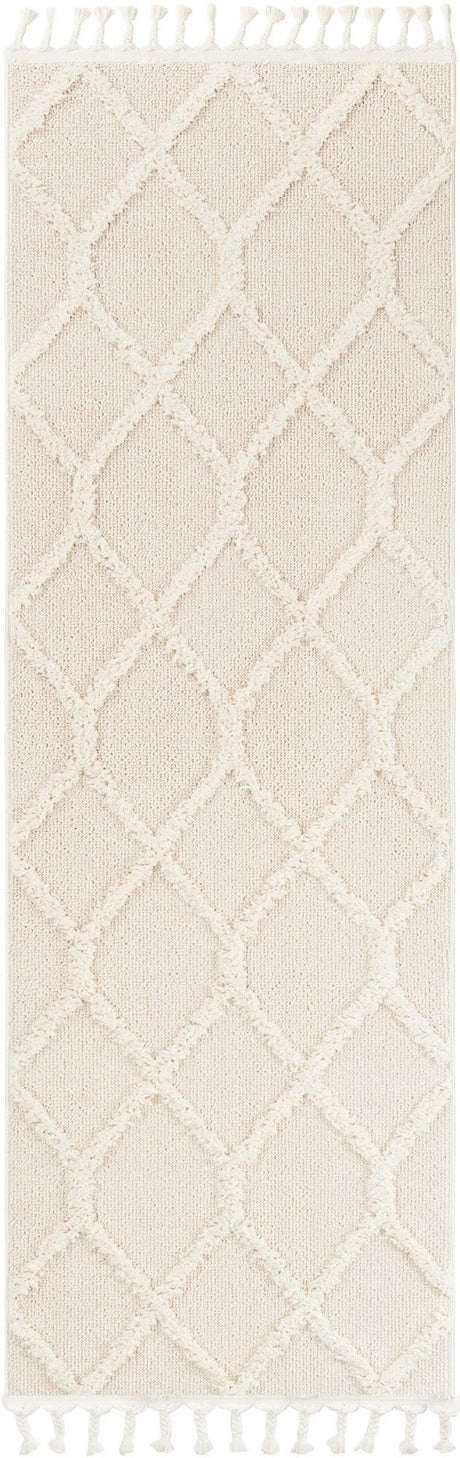 Ivory 2' x 6' 1 Boho Runner Area Rug 100% Polyester With Cotton Backing Geometric Modern Boho Bohemian Decor Carpet for Living Rooms Office Dining Kitchen Unique Interior Design for Sale at Rug Engine