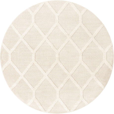 Ivory 7' 10 x 7' 10 Boho Round Area Rug 100% Polyester With Cotton Backing Geometric Modern Boho Bohemian Decor Carpet for Living Rooms Office Dining Kitchen Unique Interior Design for Sale at Rug Engine