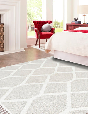 Ivory 7' 10 x 7' 10 Boho Square Area Rug 100% Polyester With Cotton Backing Geometric Modern Boho Bohemian Decor Carpet for Living Rooms Office Dining Kitchen Unique Interior Design for Sale at Rug Engine