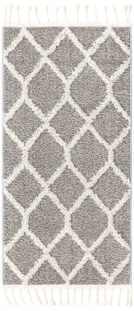 Gray 2' x 4' 1 Boho Runner Area Rug 100% Polyester With Cotton Backing Geometric Modern Boho Bohemian Decor Carpet for Living Rooms Office Dining Kitchen Unique Interior Design for Sale at Rug Engine