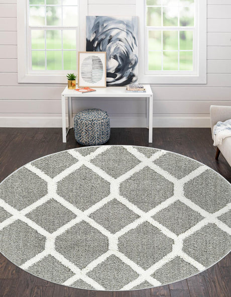 Gray 7' 10 x 7' 10 Boho Round Area Rug 100% Polyester With Cotton Backing Geometric Modern Boho Bohemian Decor Carpet for Living Rooms Office Dining Kitchen Unique Interior Design for Sale at Rug Engine