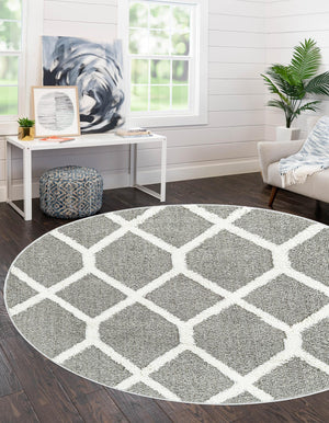 Gray 5' 3 x 5' 3 Boho Round Area Rug 100% Polyester With Cotton Backing Geometric Modern Boho Bohemian Decor Carpet for Living Rooms Office Dining Kitchen Unique Interior Design for Sale at Rug Engine