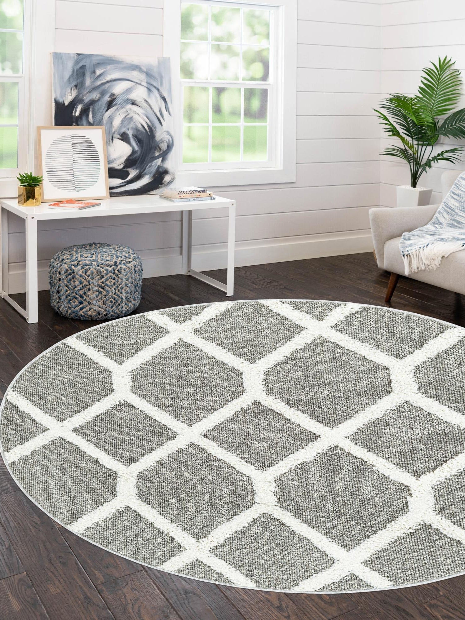 Gray 3' 3 x 3' 3 Boho Round Area Rug 100% Polyester With Cotton Backing Geometric Modern Boho Bohemian Decor Carpet for Living Rooms Office Dining Kitchen Unique Interior Design for Sale at Rug Engine