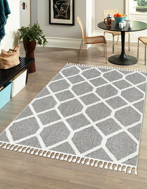 Gray 2' x 3' 1 Boho Rectangle Area Rug 100% Polyester With Cotton Backing Geometric Modern Boho Bohemian Decor Carpet for Living Rooms Office Dining Kitchen Unique Interior Design for Sale at Rug Engine