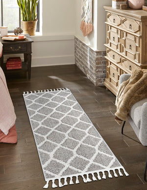Gray 2' x 6' 1 Boho Runner Area Rug 100% Polyester With Cotton Backing Geometric Modern Boho Bohemian Decor Carpet for Living Rooms Office Dining Kitchen Unique Interior Design for Sale at Rug Engine