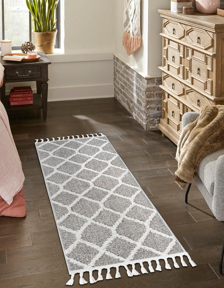 Gray 2' x 4' 1 Boho Runner Area Rug 100% Polyester With Cotton Backing Geometric Modern Boho Bohemian Decor Carpet for Living Rooms Office Dining Kitchen Unique Interior Design for Sale at Rug Engine
