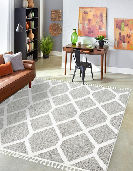 Gray 7' 10 x 7' 10 Boho Square Area Rug 100% Polyester With Cotton Backing Geometric Modern Boho Bohemian Decor Carpet for Living Rooms Office Dining Kitchen Unique Interior Design for Sale at Rug Engine
