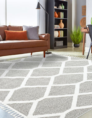 Gray 7' 10 x 7' 10 Boho Square Area Rug 100% Polyester With Cotton Backing Geometric Modern Boho Bohemian Decor Carpet for Living Rooms Office Dining Kitchen Unique Interior Design for Sale at Rug Engine