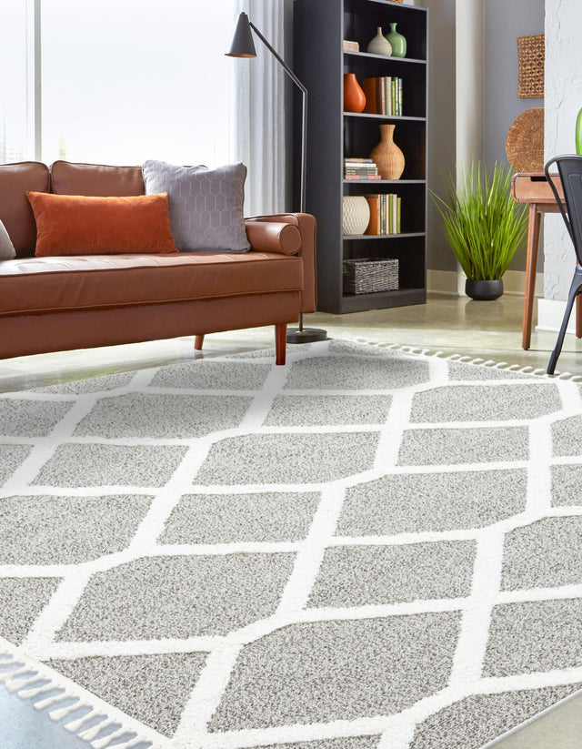Gray 7' 10 x 7' 10 Boho Square Area Rug 100% Polyester With Cotton Backing Geometric Modern Boho Bohemian Decor Carpet for Living Rooms Office Dining Kitchen Unique Interior Design for Sale at Rug Engine
