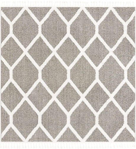 Gray 7' 10 x 7' 10 Boho Square Area Rug 100% Polyester With Cotton Backing Geometric Modern Boho Bohemian Decor Carpet for Living Rooms Office Dining Kitchen Unique Interior Design for Sale at Rug Engine