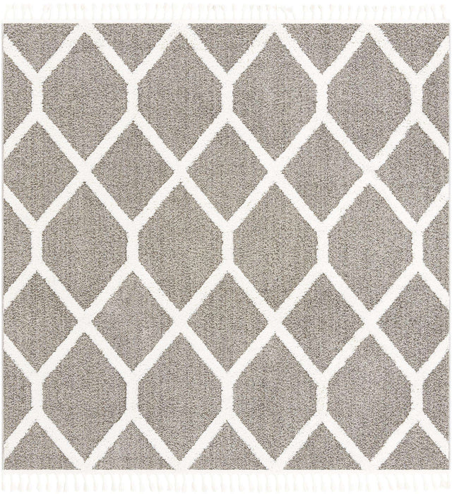 Gray 7' 10 x 7' 10 Boho Square Area Rug 100% Polyester With Cotton Backing Geometric Modern Boho Bohemian Decor Carpet for Living Rooms Office Dining Kitchen Unique Interior Design for Sale at Rug Engine