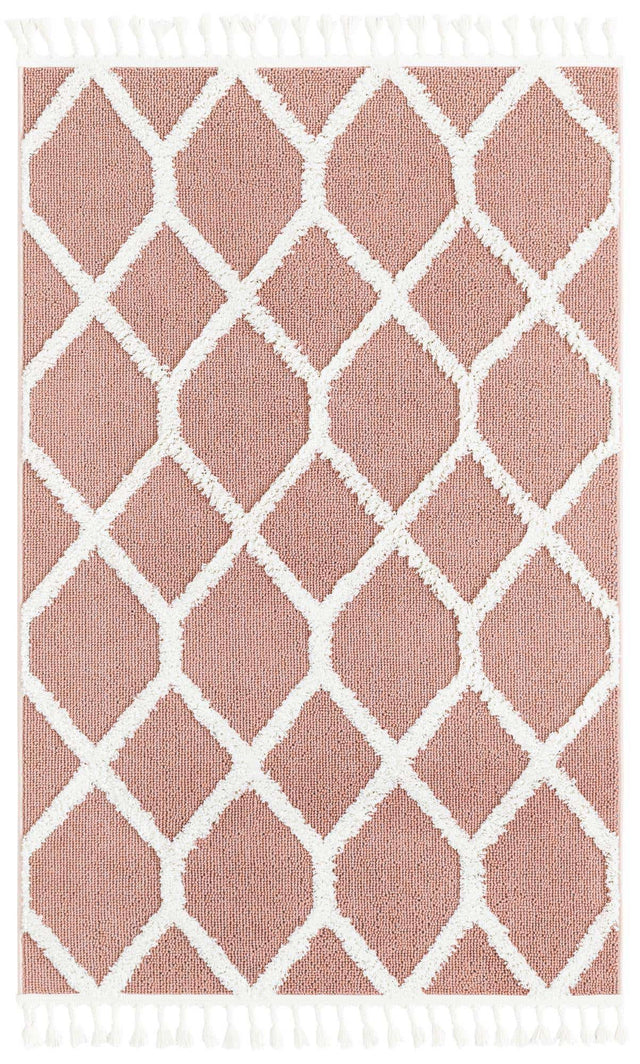 Pink 4' 1 x 6' 1 Boho Rectangle Area Rug 100% Polyester With Cotton Backing Geometric Modern Boho Bohemian Decor Carpet for Living Rooms Office Dining Kitchen Unique Interior Design for Sale at Rug Engine