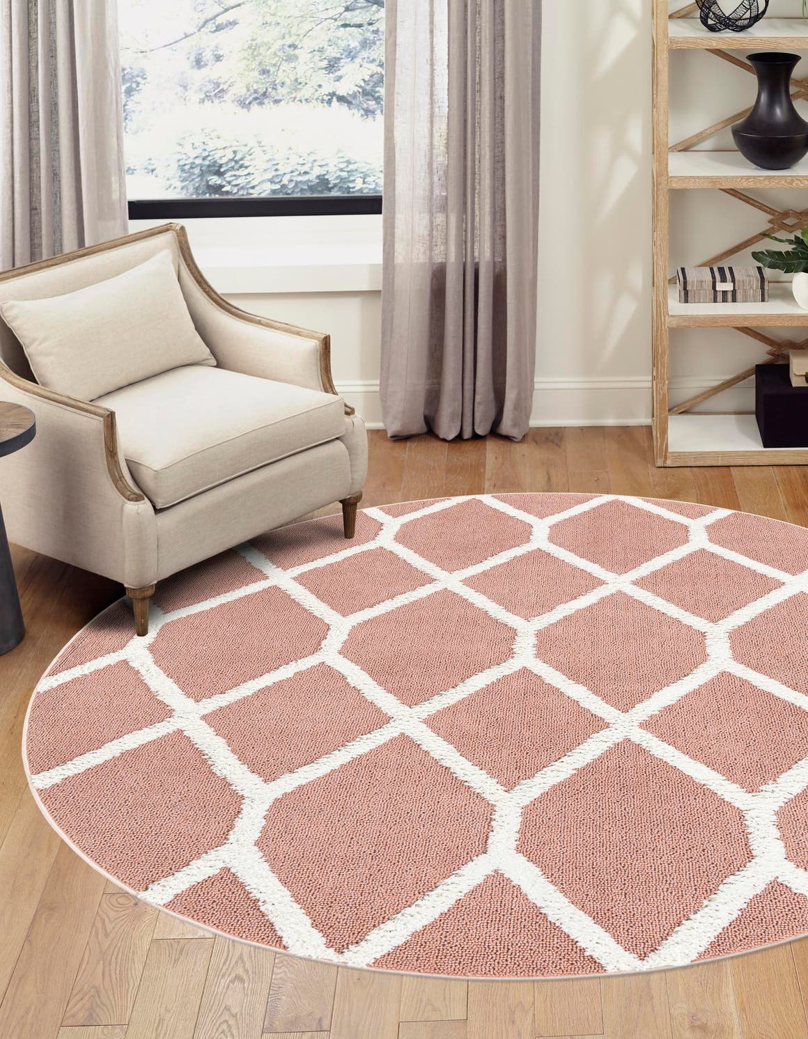 Pink 3' 3 x 3' 3 Boho Round Area Rug 100% Polyester With Cotton Backing Geometric Modern Boho Bohemian Decor Carpet for Living Rooms Office Dining Kitchen Unique Interior Design for Sale at Rug Engine