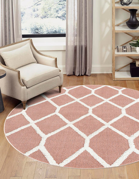 Pink 3' 3 x 3' 3 Boho Round Area Rug 100% Polyester With Cotton Backing Geometric Modern Boho Bohemian Decor Carpet for Living Rooms Office Dining Kitchen Unique Interior Design for Sale at Rug Engine