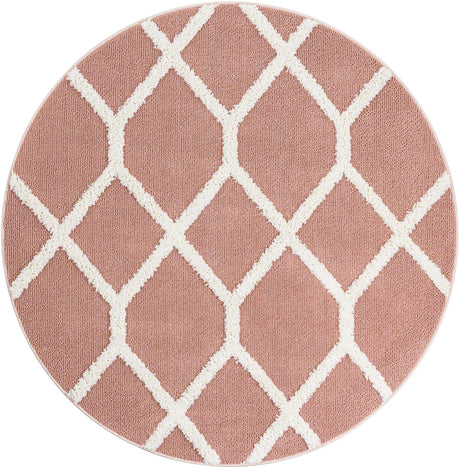 Pink 5' 3 x 5' 3 Boho Round Area Rug 100% Polyester With Cotton Backing Geometric Modern Boho Bohemian Decor Carpet for Living Rooms Office Dining Kitchen Unique Interior Design for Sale at Rug Engine
