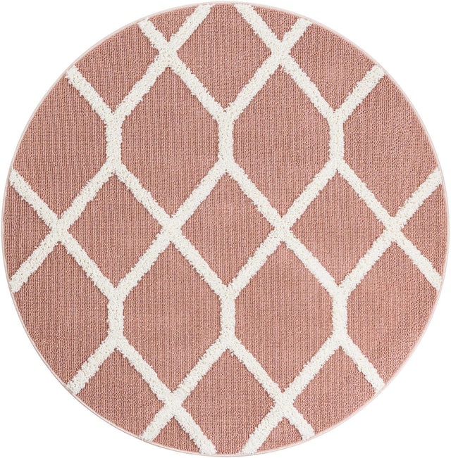 Pink 5' 3 x 5' 3 Boho Round Area Rug 100% Polyester With Cotton Backing Geometric Modern Boho Bohemian Decor Carpet for Living Rooms Office Dining Kitchen Unique Interior Design for Sale at Rug Engine