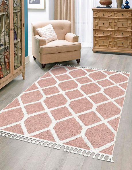 Pink 9' 6 x 14' 3 Boho Rectangle Area Rug 100% Polyester With Cotton Backing Geometric Modern Boho Bohemian Decor Carpet for Living Rooms Office Dining Kitchen Unique Interior Design for Sale at Rug Engine