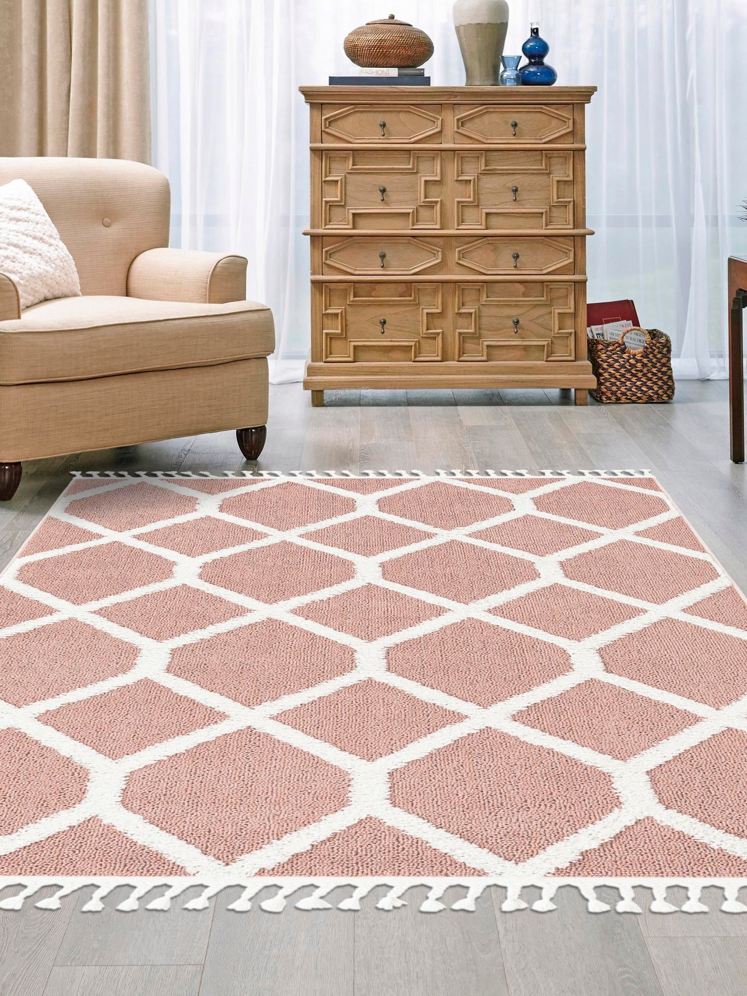 Pink 2' x 3' 1 Boho Rectangle Area Rug 100% Polyester With Cotton Backing Geometric Modern Boho Bohemian Decor Carpet for Living Rooms Office Dining Kitchen Unique Interior Design for Sale at Rug Engine