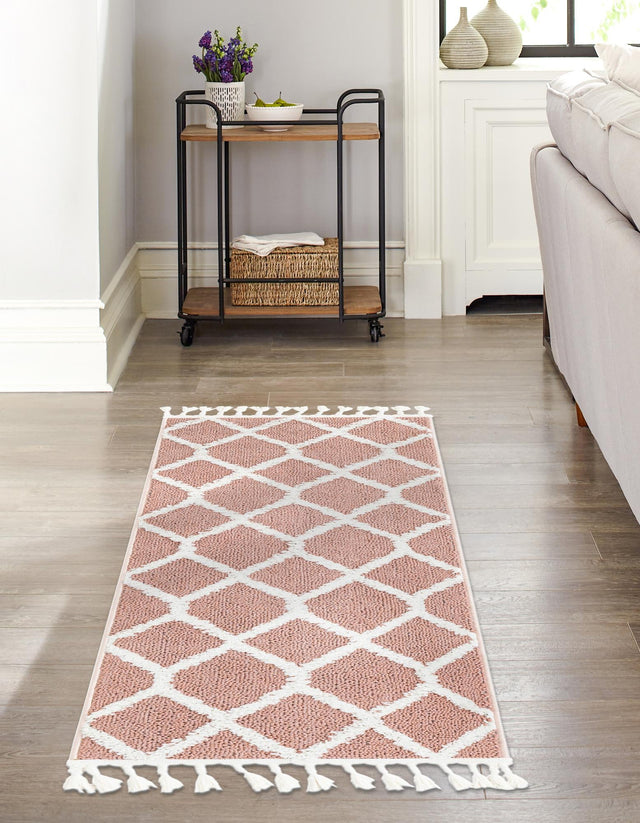 Pink 2' x 6' 1 Boho Runner Area Rug 100% Polyester With Cotton Backing Geometric Modern Boho Bohemian Decor Carpet for Living Rooms Office Dining Kitchen Unique Interior Design for Sale at Rug Engine