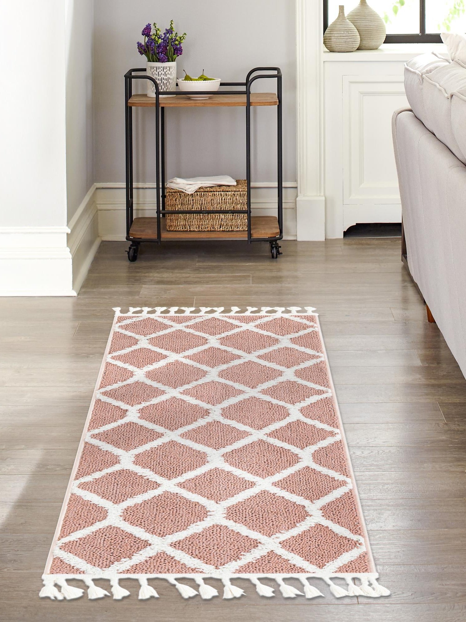 Pink 2' x 4' 1 Boho Runner Area Rug 100% Polyester With Cotton Backing Geometric Modern Boho Bohemian Decor Carpet for Living Rooms Office Dining Kitchen Unique Interior Design for Sale at Rug Engine