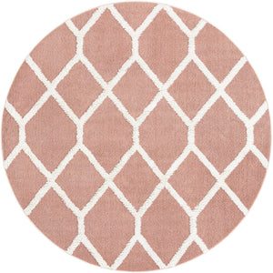 Pink 7' 10 x 7' 10 Boho Round Area Rug 100% Polyester With Cotton Backing Geometric Modern Boho Bohemian Decor Carpet for Living Rooms Office Dining Kitchen Unique Interior Design for Sale at Rug Engine