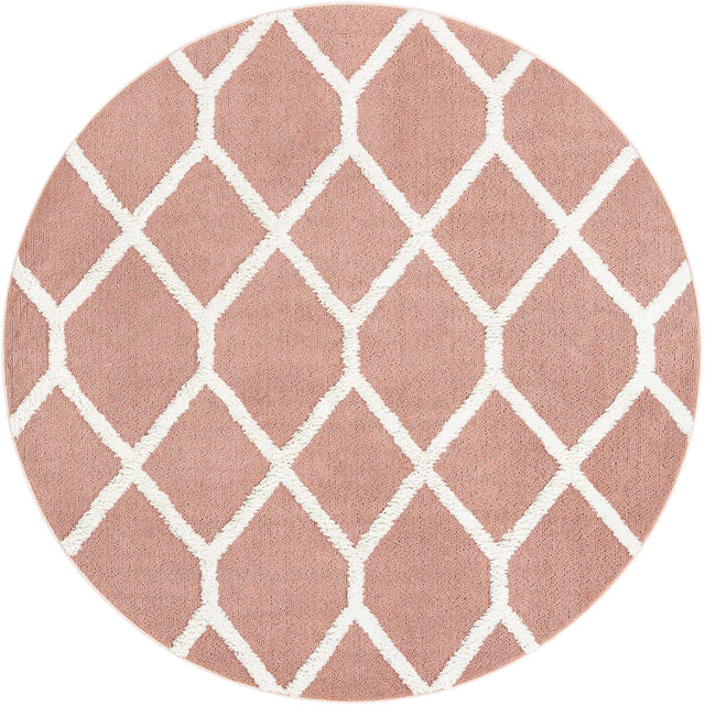 Pink 7' 10 x 7' 10 Boho Round Area Rug 100% Polyester With Cotton Backing Geometric Modern Boho Bohemian Decor Carpet for Living Rooms Office Dining Kitchen Unique Interior Design for Sale at Rug Engine