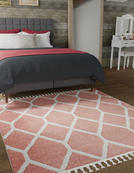 Pink 7' 10 x 7' 10 Boho Square Area Rug 100% Polyester With Cotton Backing Geometric Modern Boho Bohemian Decor Carpet for Living Rooms Office Dining Kitchen Unique Interior Design for Sale at Rug Engine