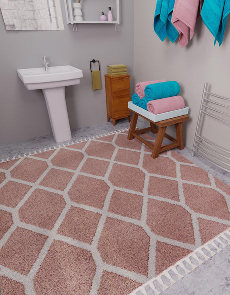 Pink 7' 10 x 7' 10 Boho Square Area Rug 100% Polyester With Cotton Backing Geometric Modern Boho Bohemian Decor Carpet for Living Rooms Office Dining Kitchen Unique Interior Design for Sale at Rug Engine