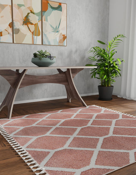 Pink 7' 10 x 7' 10 Boho Square Area Rug 100% Polyester With Cotton Backing Geometric Modern Boho Bohemian Decor Carpet for Living Rooms Office Dining Kitchen Unique Interior Design for Sale at Rug Engine