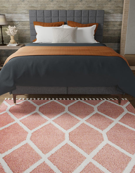 Pink 7' 10 x 7' 10 Boho Square Area Rug 100% Polyester With Cotton Backing Geometric Modern Boho Bohemian Decor Carpet for Living Rooms Office Dining Kitchen Unique Interior Design for Sale at Rug Engine
