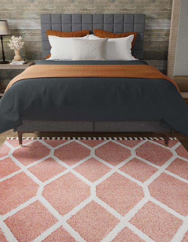 Pink 7' 10 x 7' 10 Boho Square Area Rug 100% Polyester With Cotton Backing Geometric Modern Boho Bohemian Decor Carpet for Living Rooms Office Dining Kitchen Unique Interior Design for Sale at Rug Engine