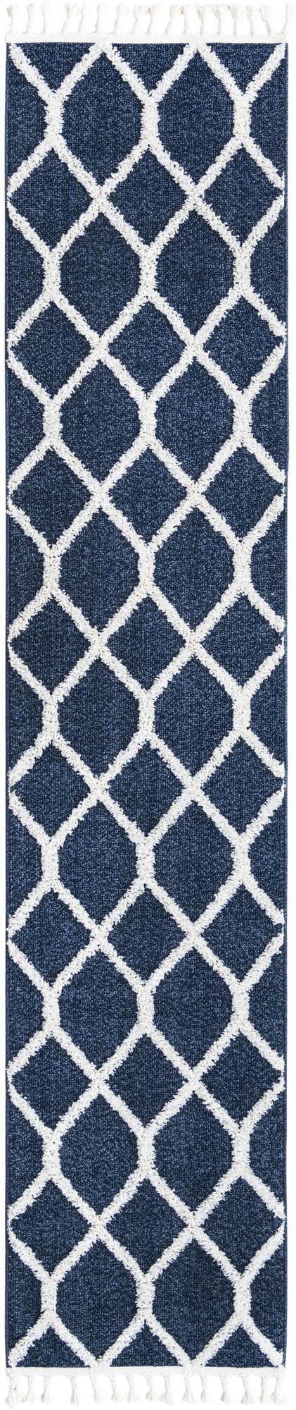 Blue 2' 7 x 12' Boho Runner Area Rug 100% Polyester With Cotton Backing Geometric Modern Boho Bohemian Decor Carpet for Living Rooms Office Dining Kitchen Unique Interior Design for Sale at Rug Engine