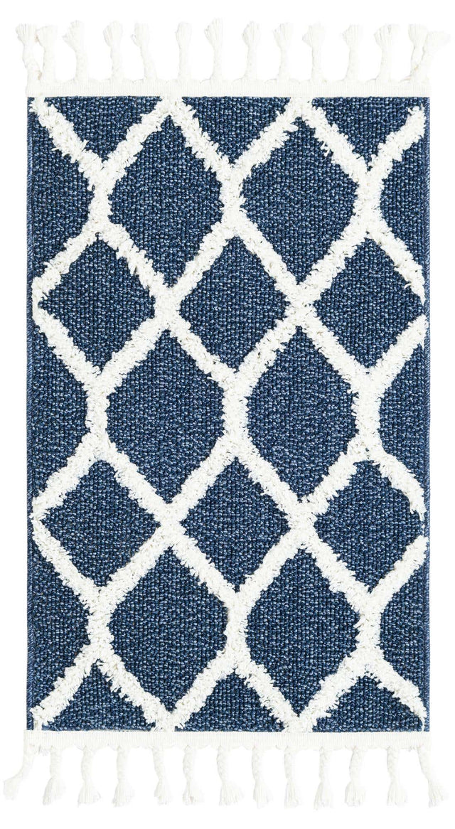 Blue 2' x 3' 1 Boho Rectangle Area Rug 100% Polyester With Cotton Backing Geometric Modern Boho Bohemian Decor Carpet for Living Rooms Office Dining Kitchen Unique Interior Design for Sale at Rug Engine